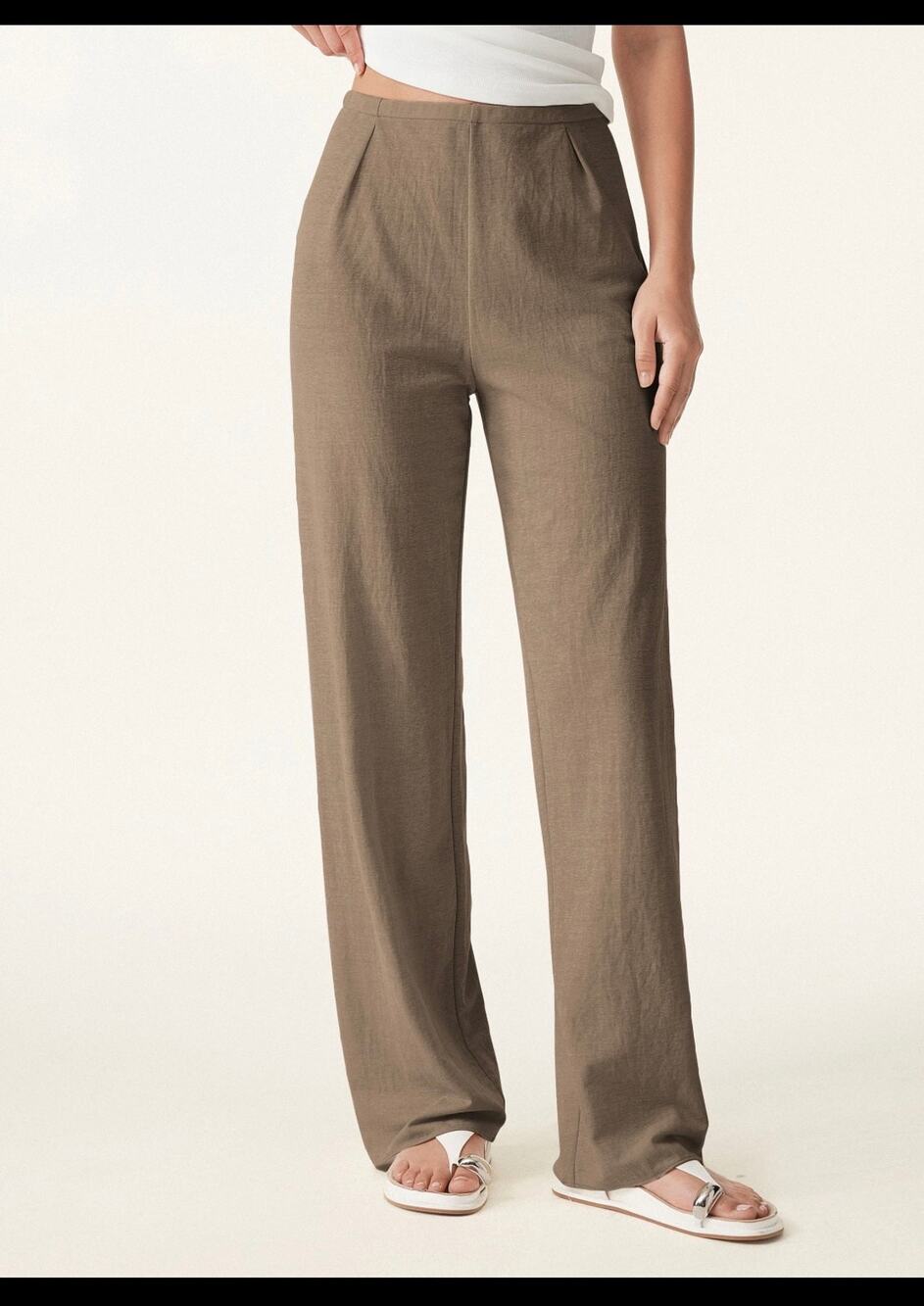 Brand New OGL Women's Size 2X Brown Cotton Linen Midi Straight Leg Pants